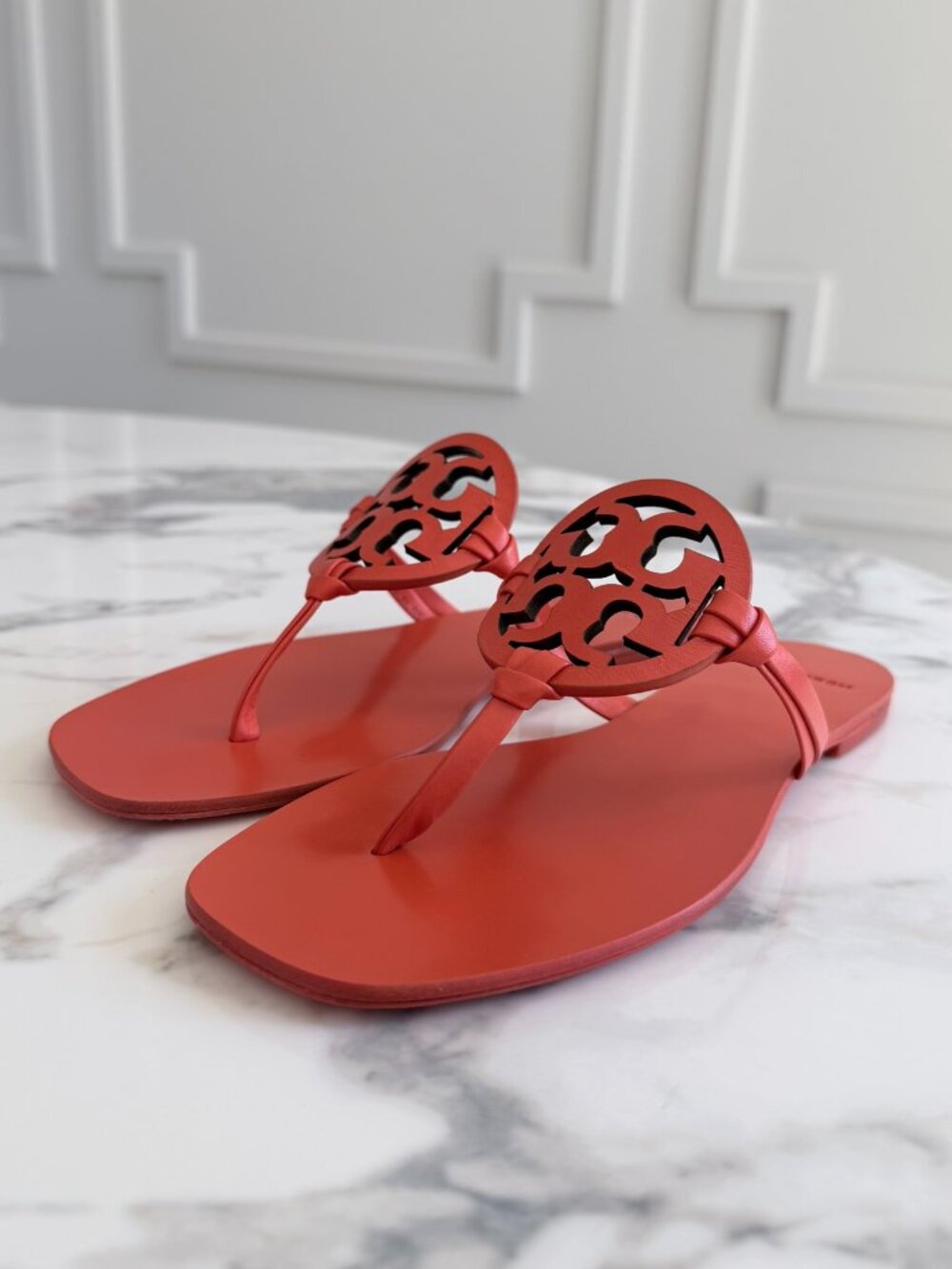 NWT - Tory Burch Miller Square Toe Sandals - Sweet Tangerine